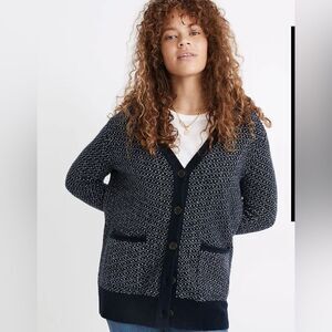 Madewell Birds Eye Maysfield cardigan sweater coziest yarn navy blue wool alpaca